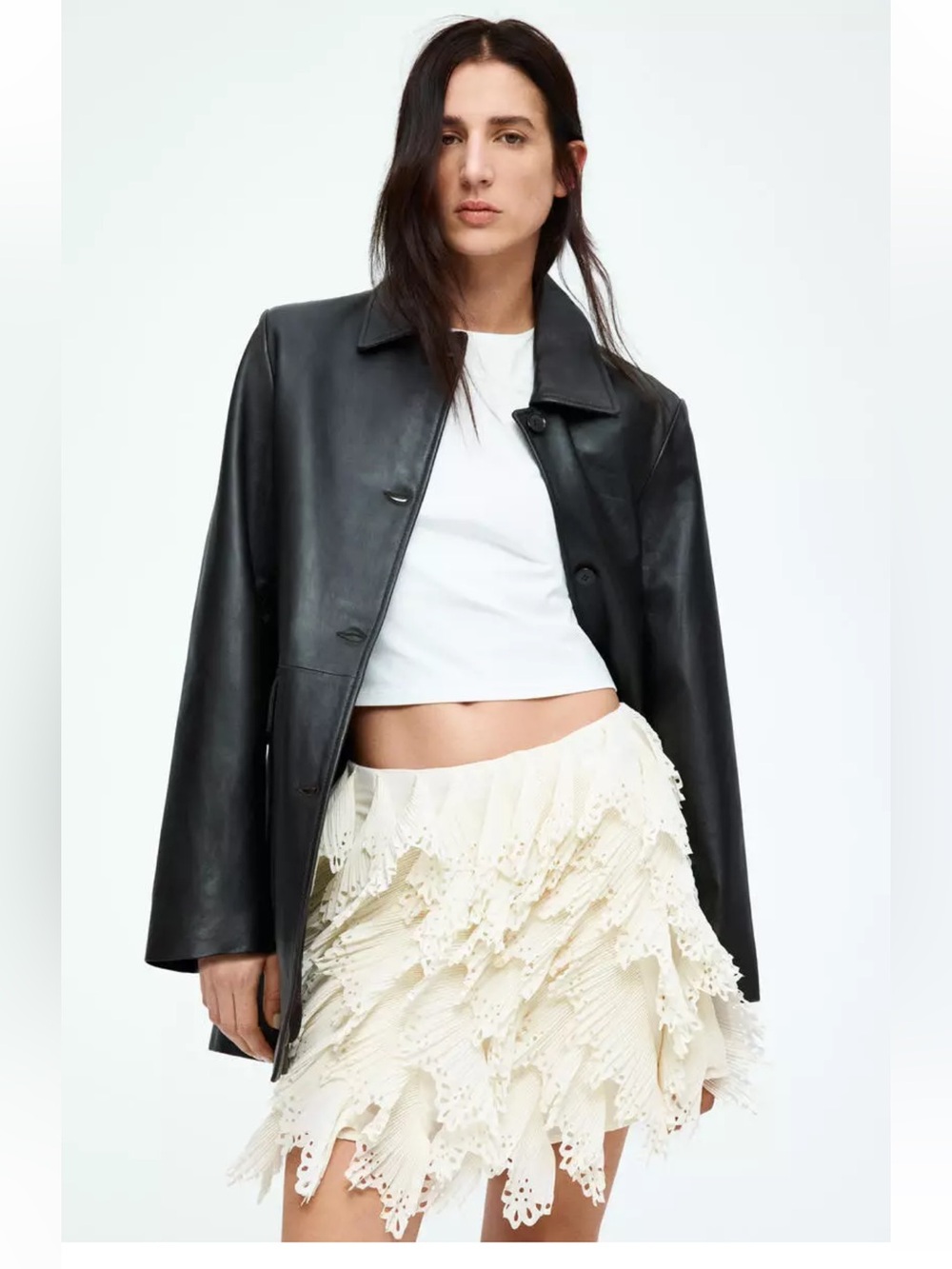 H&M EDITION CREAM CHIFFON SKIRT WITH FLOUNCES